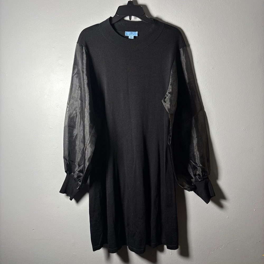 CeCe Black Knit Sheer Puff Bell Sleeve Grunge Sweater Dress XL Womens